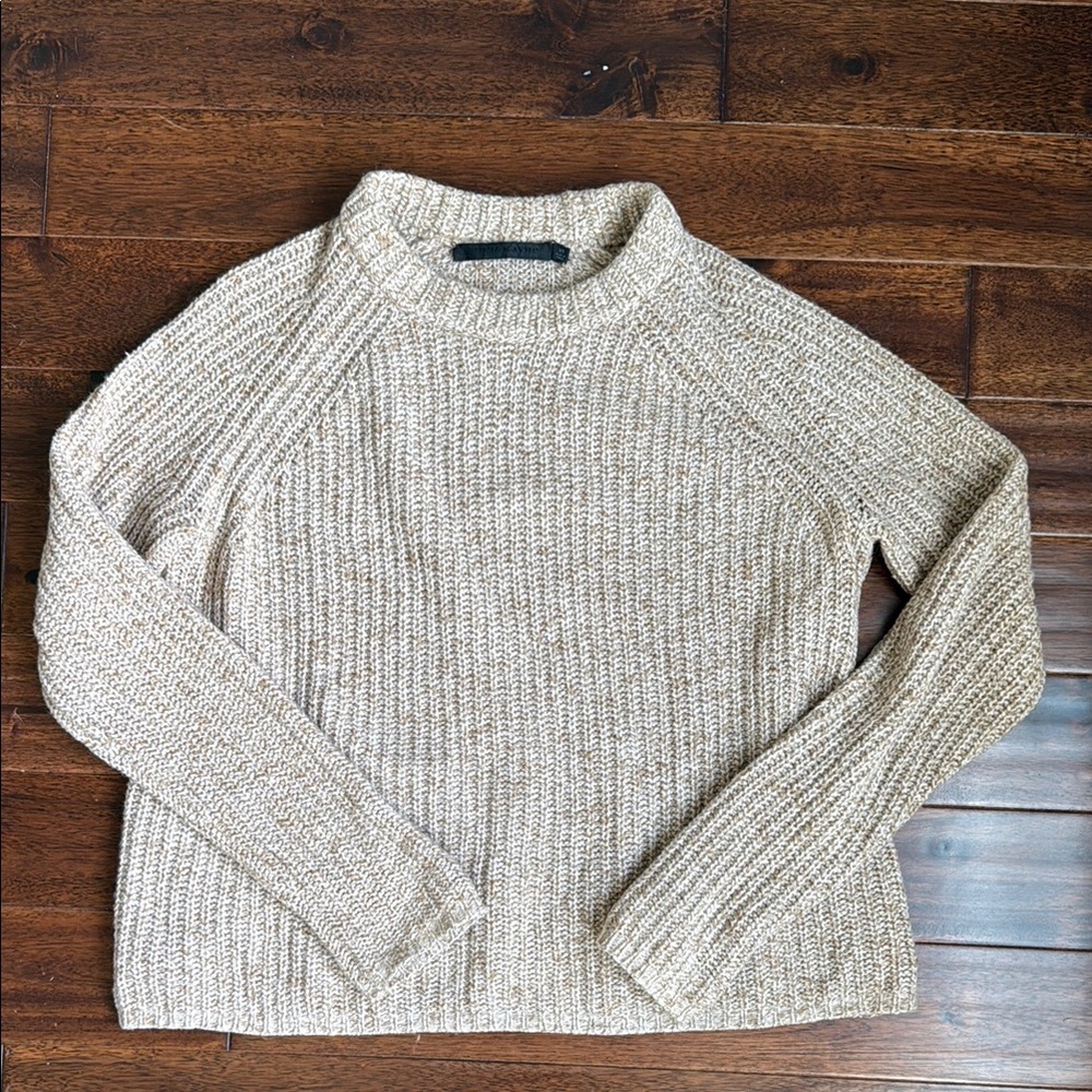 Jenni Kayne oatmeal/ tan cashmere blend Fisherman Crew Neck Sweater XS
